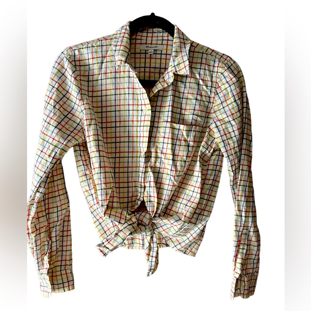 Madewell size small plaid tie front shirt